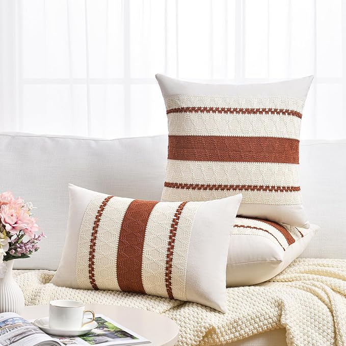 Fancy Homi Set of 2 Rust Boho Decorative Throw Pillow Covers 22x22 Inch - Image 6