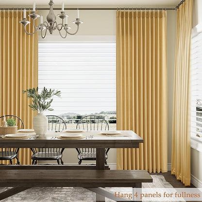 Gold Yellow Pinch Pleated Linen Curtains 108 Inch Length 2 Panels - Image 6