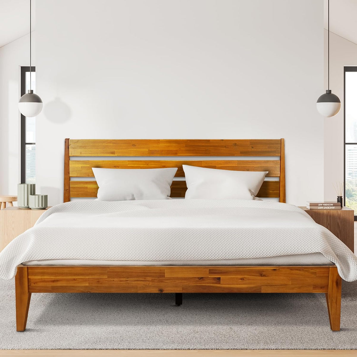 acacia emery bed frame with headboard solid wood, main product view