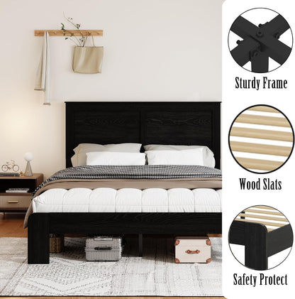 wooden bed frame full size with headboard, farmhouse showing dimensions