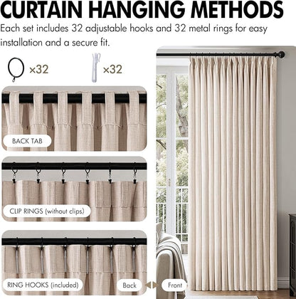 MIULEE Pinch Pleated Thick Linen Curtains 96 Inch Long 4 Panels Set Back Tab - Image 8
