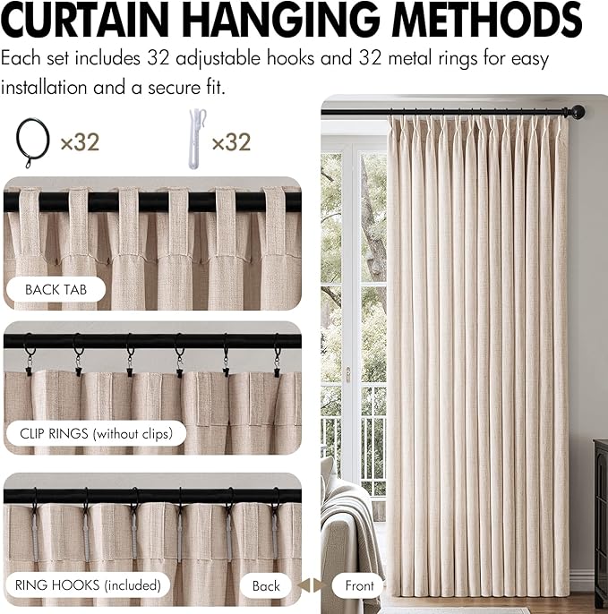 MIULEE Pinch Pleated Thick Linen Curtains 84 Inch Long 4 Panels Set Back Tab - Image 8