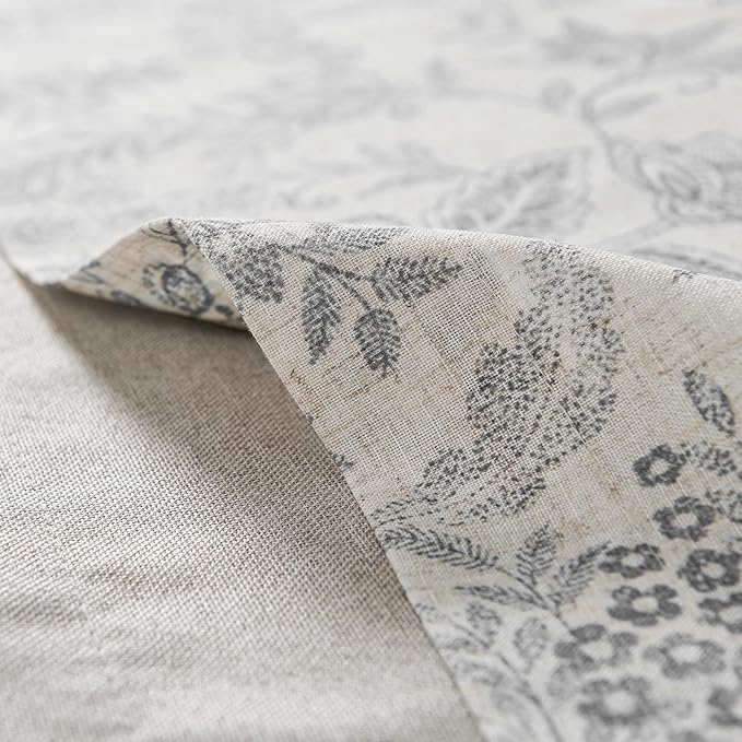 jinchan Linen Valance Curtain Farmhouse Grey Floral Printed Small Window Curtain - Image 9