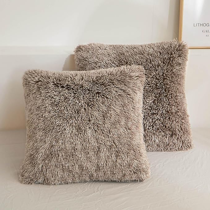 XeGe 2 Pieces Faux Fur Throw Pillow Covers, Shaggy Fluffy Cushion Covers by XeGe