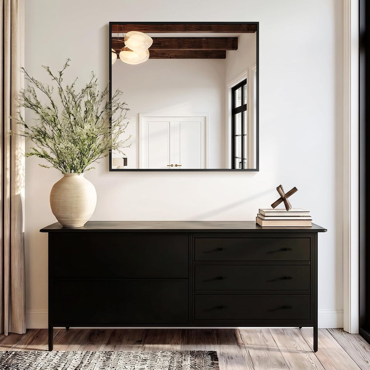 delma bathroom vanity mirror,30x30 black metal framed mirror, view 9