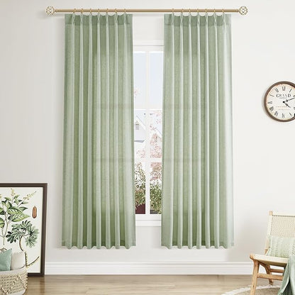 Mist Sage Pinch Pleated Linen Curtains 72 Inch Length 2 Panels by Aersas