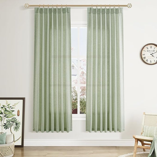 Mist Sage Pinch Pleated Linen Curtains 72 Inch Length 2 Panels by Aersas