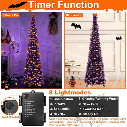 5 Ft Halloween Black Tree Orange & Purple Lights Halloween Decorations