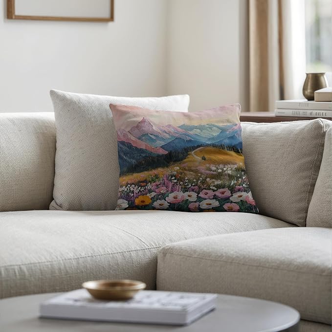Boho Abstract Wildflower Pillow Covers 18x18，Watercolor Colorful Floral - Image 4