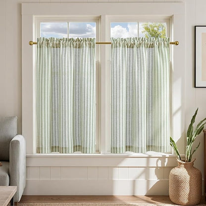 jinchan Linen Kitchen Curtains 36 Inch Length Striped Tier Curtains Ticking by JINCHAN