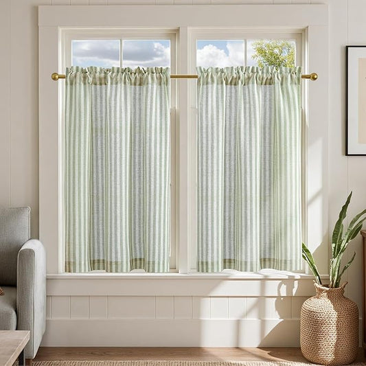 jinchan Linen Kitchen Curtains 36 Inch Length Striped Tier Curtains Ticking by JINCHAN