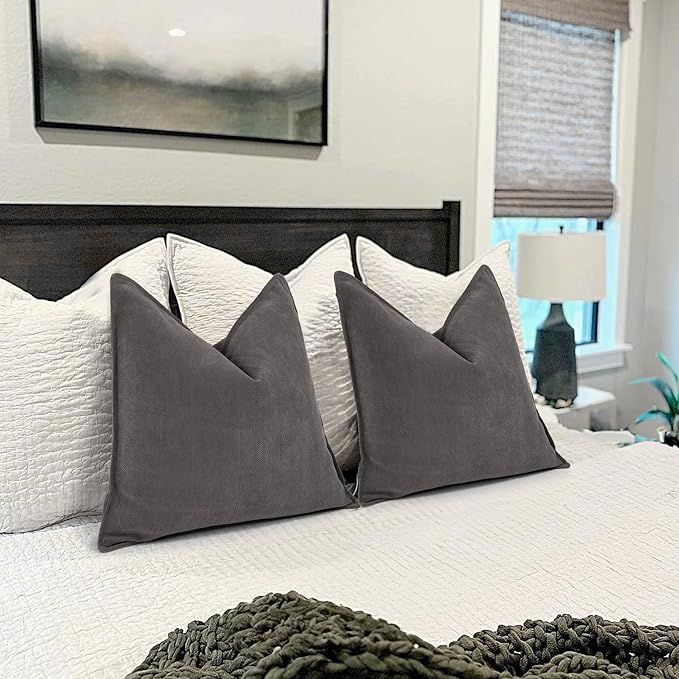 ZWJD Rustic Gray Pillow Covers 22x22 Set of 2 Chenille Throw Pillow Covers - Image 5