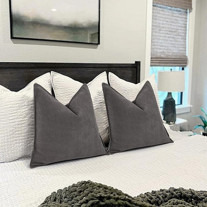 ZWJD Rustic Gray Pillow Covers 22x22 Set of 2 Chenille Throw Pillow Covers - Image 5
