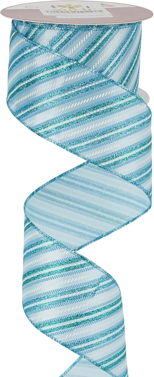 MEEDEE Blue Diagonal Stripe Ribbon 2.5 Inch Blue Satin by MEEDEE