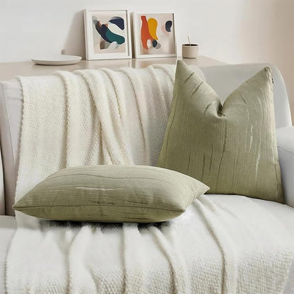 HAUSSY Olive Green Throw Pillow Covers 26x26 Inch Set of 2, Boho Embossed - Image 5