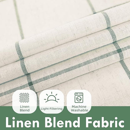 DriftAway Kitchen Curtains Striped Tier Linen Short Curtains Windowpane Plaid - Image 2