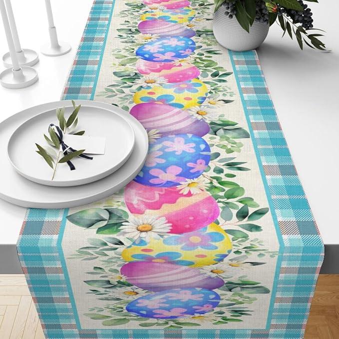 Easter Table Runner, Easter Eggs Linen Farmhouse Table Runners, Easter Kitchen - Image 5