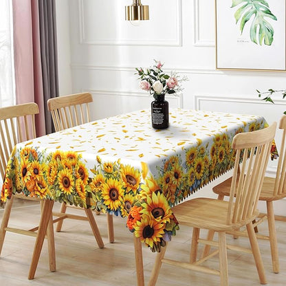 60x84in Sunflower Yellow Floral Tablecloth by TTQYFNM