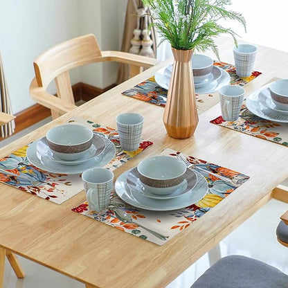 Giwawa Fall Thanksgiving Placemats Set of 4 Watercolor Autumn Pumpkins Floral - Image 7