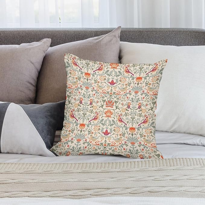 William Morris Floral Original Throw Pillow Covers Boho Chic Retro Floral Bird - Image 4