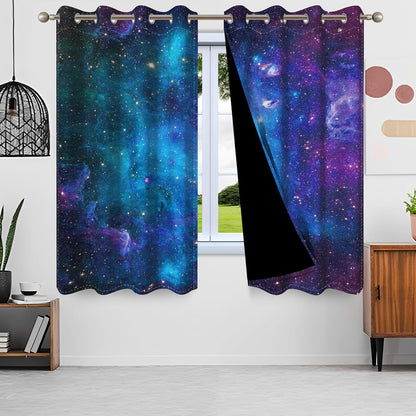 galaxy outer space blackout curtains for bedroom boys, side view