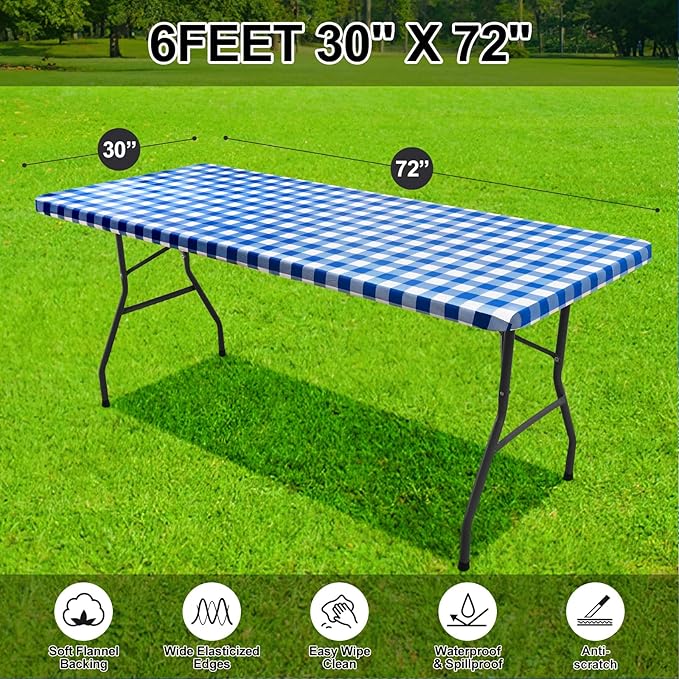 Smiry Rectangle Picnic Table Cloth, Elastic Waterproof Fitted Vinyl Tablecloths - Image 7