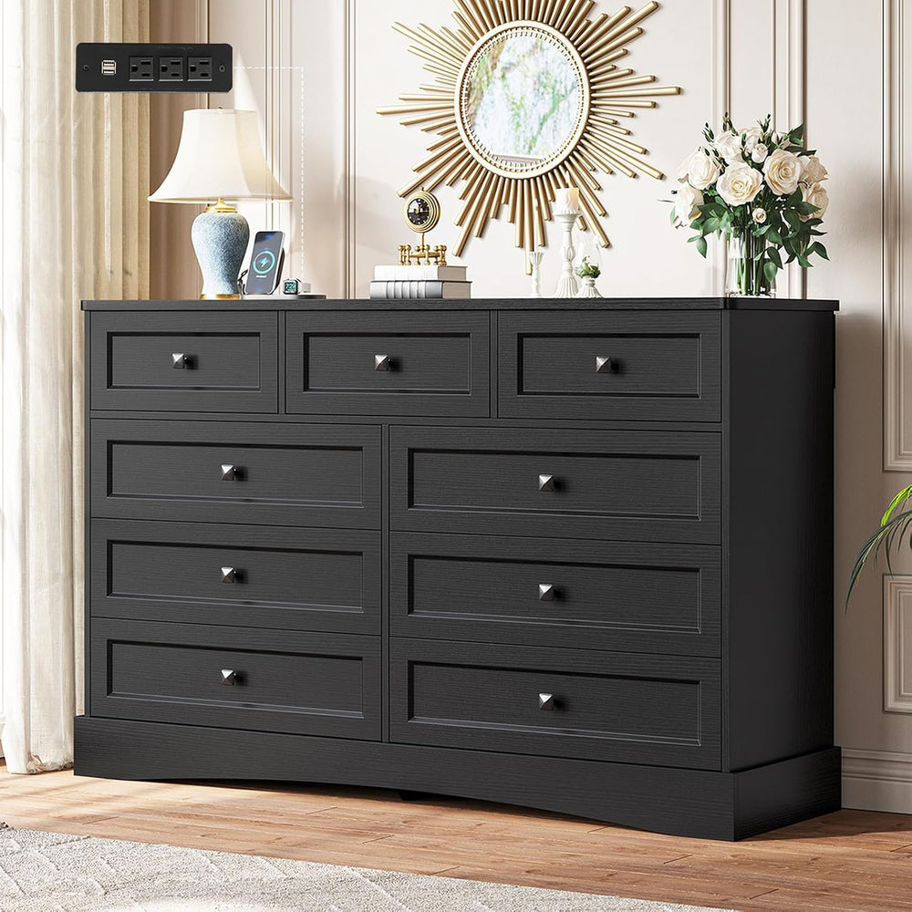 Hasuit Black Dresser for Bedroom with 9 Drawers, 51.2" Large Drawer Dres...