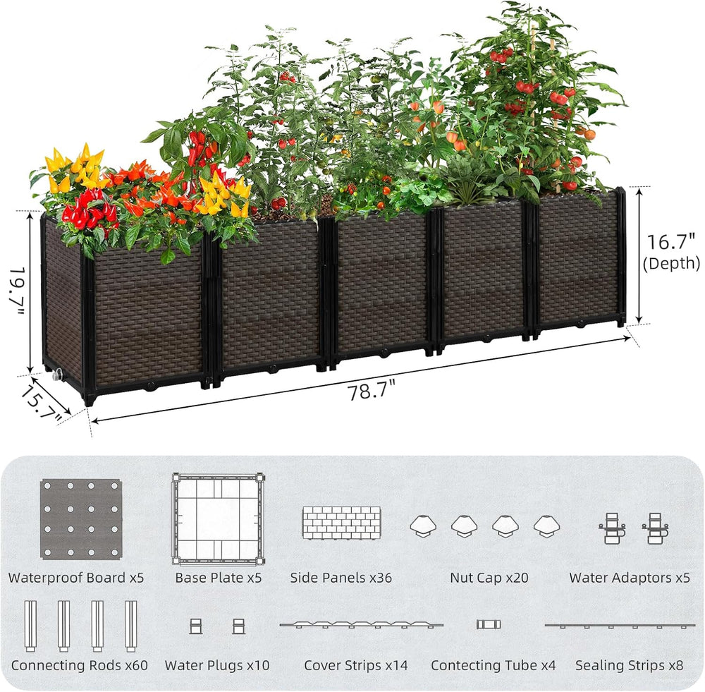 Large Raised Planter Box Outdoor Self Watering 78.7"x15.7"x19.7&quo...