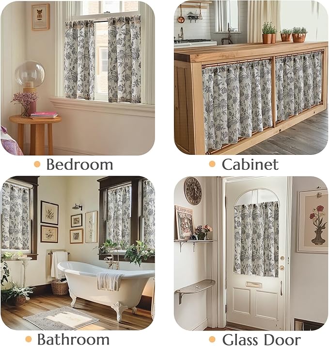jinchan Floral Linen Tier Curtains 24 Inch Farmhouse Cafe Curtains Rod Pocket - Image 4