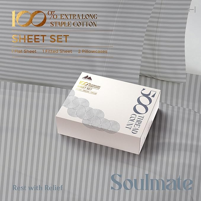 Mayfair Linen 100% Cotton Striped Sheets Twin Size Bed Set - Image 3