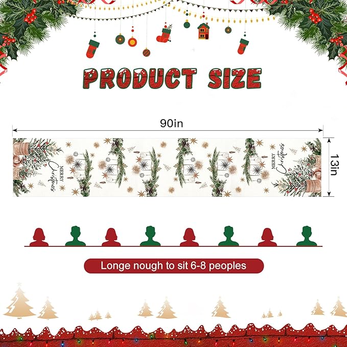 OTOSTAR Xmas Trees Holly Pine Cone Merry Christmas Table Runner, Xmas Seasonal - Image 6