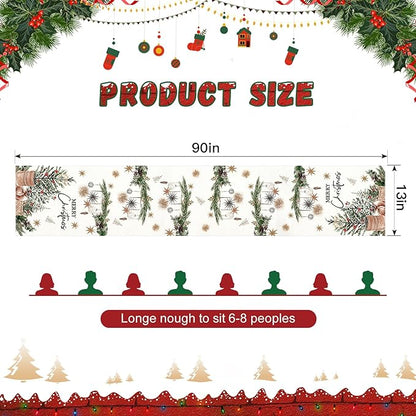 OTOSTAR Xmas Trees Holly Pine Cone Merry Christmas Table Runner, Xmas Seasonal - Image 6