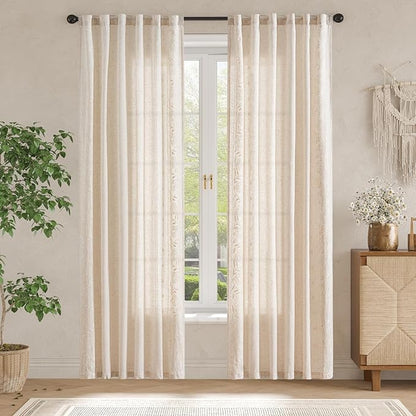 jinchan Winslow Linen Curtains for Bedroom 90 Inches Length Embroidered - Image 3
