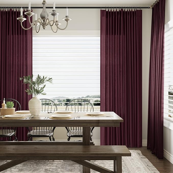 Burgundy Pinch Pleated Linen Curtains 96 Inch Length 2 Panels - Image 7