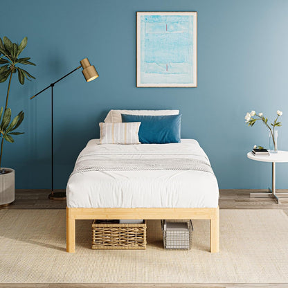 14 inch high bamboo wood twin bed frame, close-up detail