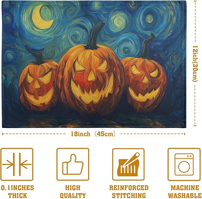 Halloween Placemats Set of 4 Pumpkin Vincent Van Gogh Starry Night Art Linen - Image 4