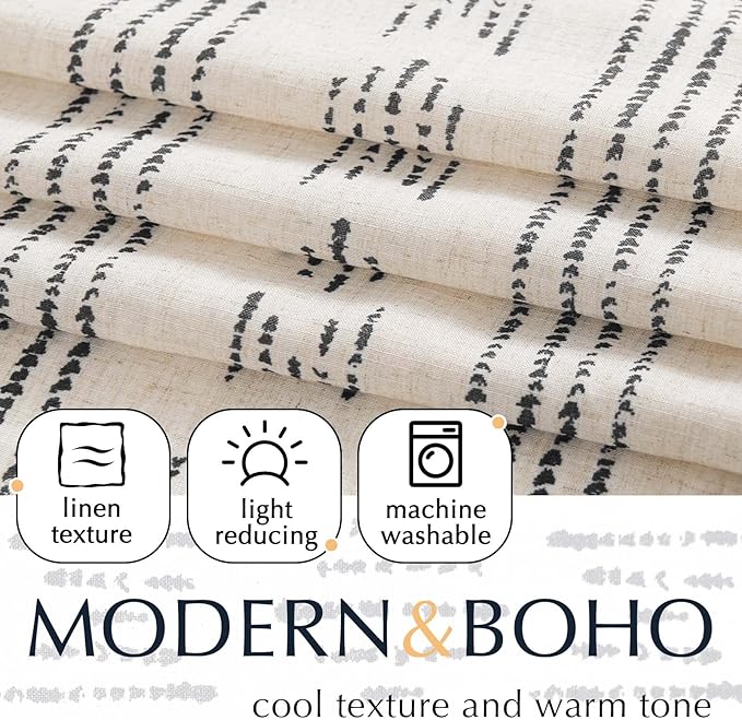 jinchan Boho Kitchen Curtain Linen Tier Curtain Bohemian Cafe 24 Inch Geometric - Image 4