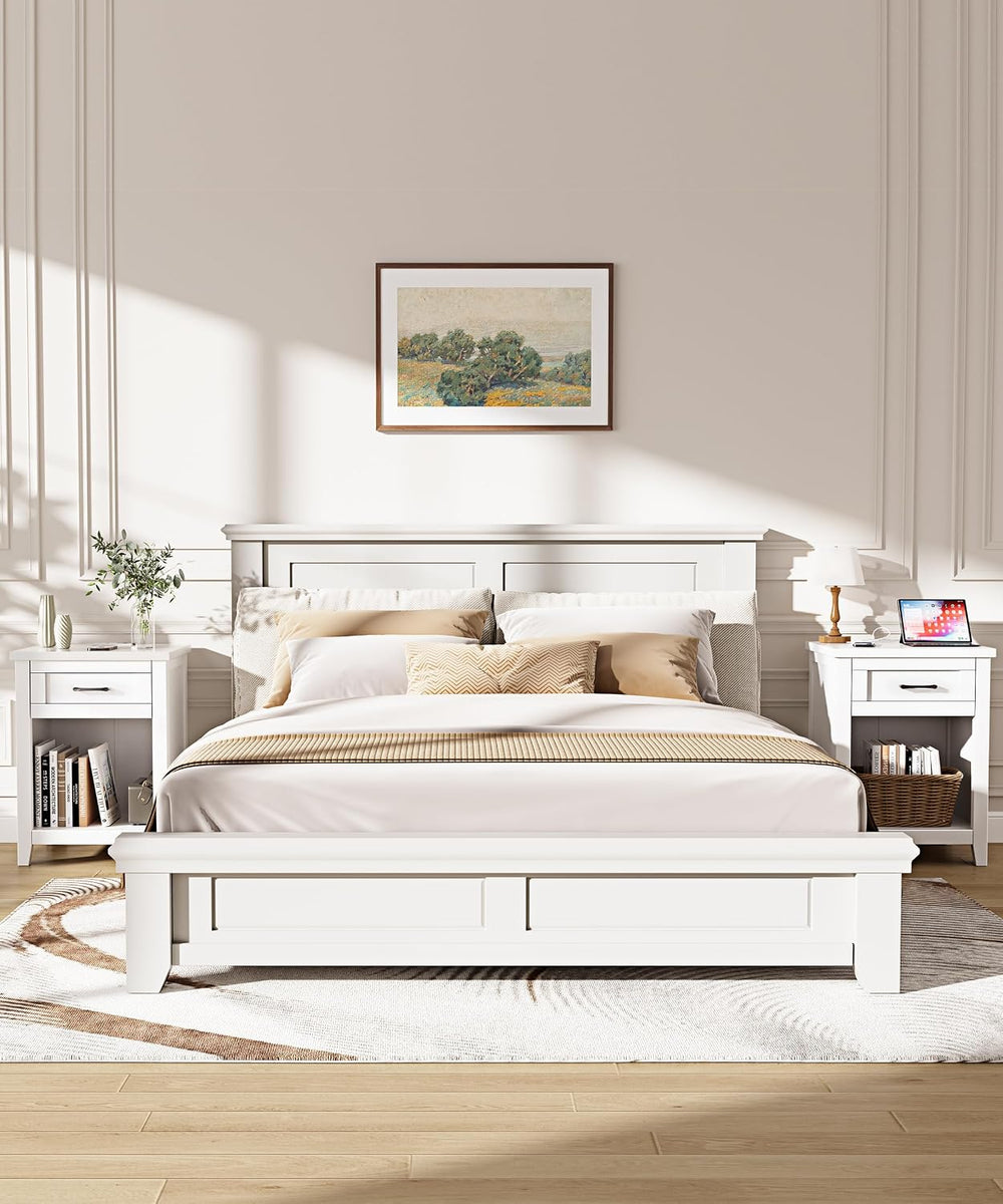 Decofy Farmhouse Nightstand with Charging Station & Large Storage, Set of...