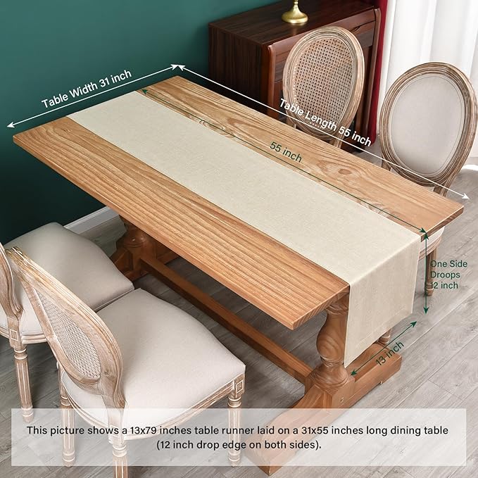 NEWISHER Farmhouse Rustic Table Runner Solid Beige Rectangular Table Runners - Image 6