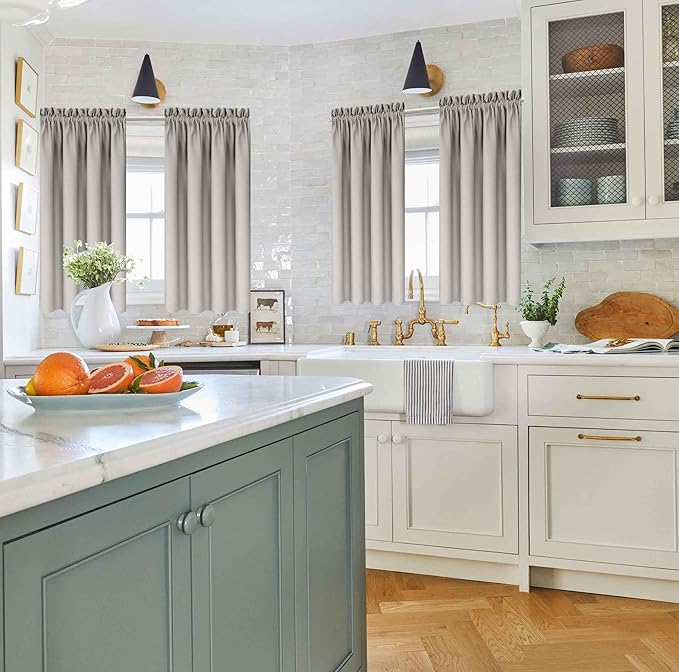 Soft Gray Kitchen Curtains for Windows 2 Panels Set Short Curtains for Bedroom - Image 2