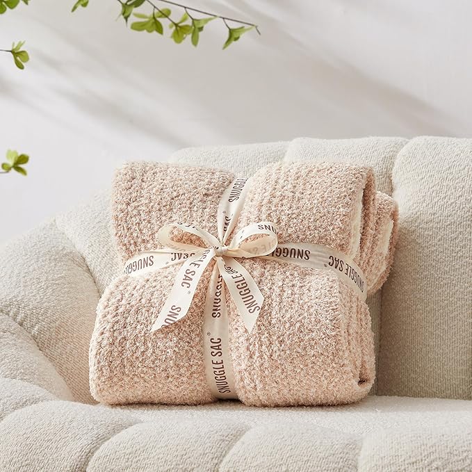 Snuggle Sac Heather Beige Throw Blankets Luxurious Microfiber Fabric, - Image 3