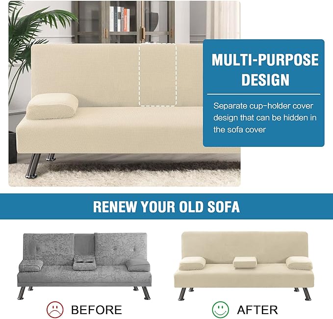 H.VERSAILTEX 4 Pieces Stretch Futon Covers Sofa Bed Slipcover - Image 5