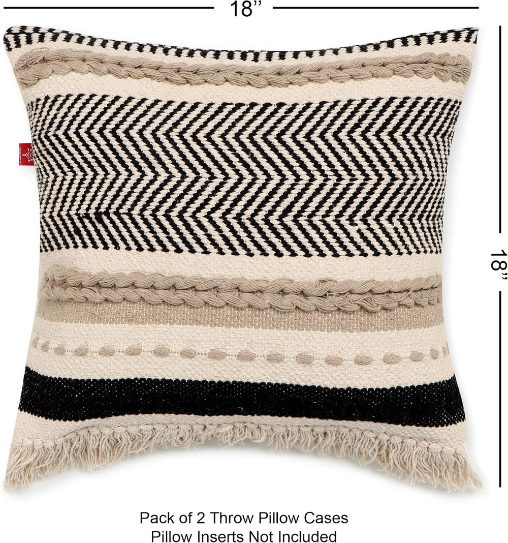 · REDEARTH · Boho Textured Handwoven Throw Pillow Cases Chevron Maze Black