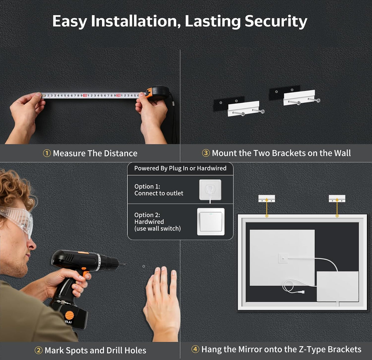 40"x30" led bathroom mirror with lights, backlit+frontlit, anti-fog, view 9