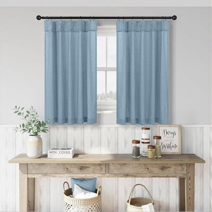 Blue Small Linen Textured Curtains 36 inches Length Light Filtering Semi Sheer - Image 2