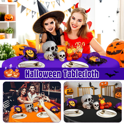 24 Pcs Halloween Round Plastic Tablecloths, 84 Inch Black, Purple, Orange
