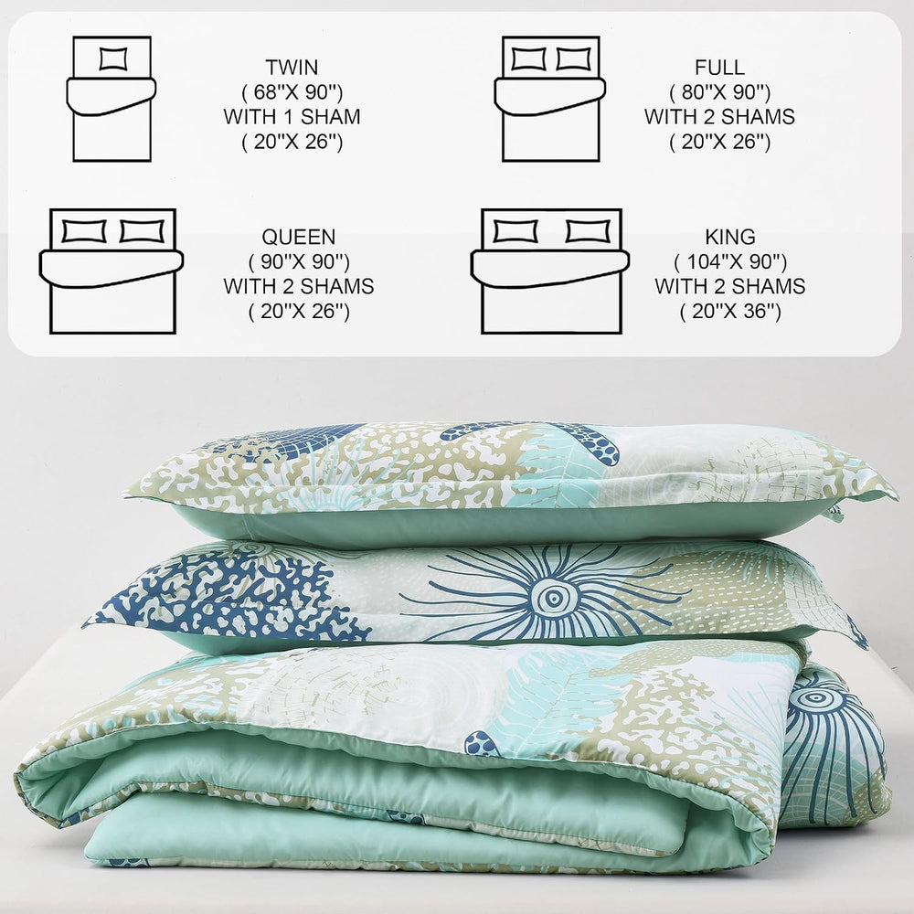 Coastal Comforter Set King Size 3 Piece, Soft Beach Themed Comforter, Ocean N...
