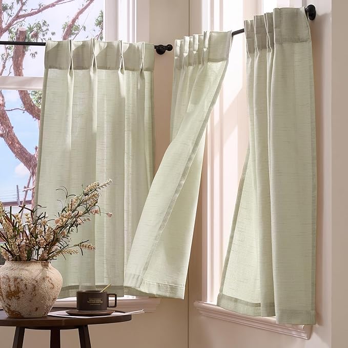 jinchan Linen Pinch Pleated Kitchen Curtains 36 Inch 2 Panels, Natural Linen - Image 8