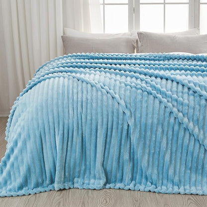 NEWCOSPLAY Super Soft King Blanket Blue Premium Silky Flannel Fleece 3D Ribbed by NEWCOSPLAY