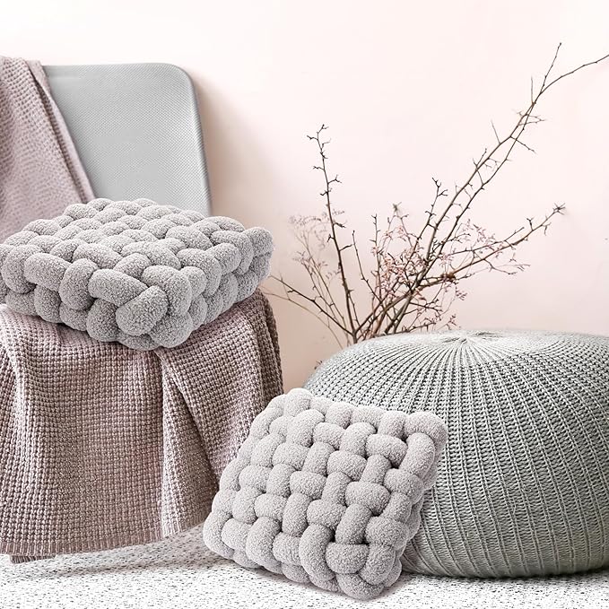 Wenqik 2 Pcs Knot Pillows Square Knotted Plush Throws Soft Accent Pillows - Image 6